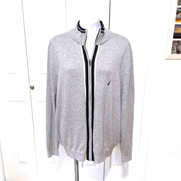 NWOT Nautica Men's Ash Grey 100% Cotton Zip-Up Long Sleeve Sweater - Picture 1 of 15